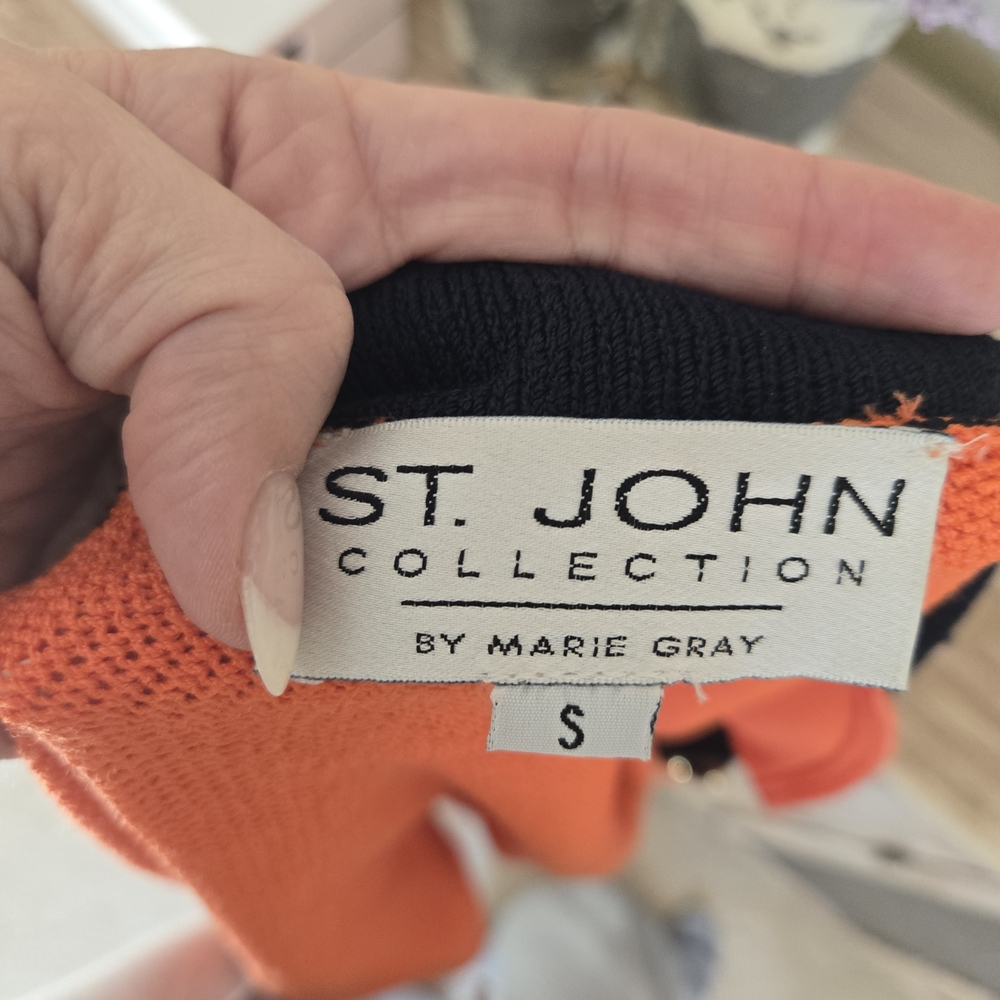 St. John Collection by Marie Gray Orange & Black Knit Cardigan Jacket Size S